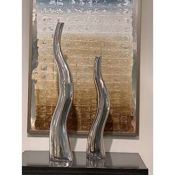 Modern Curva Tall Wiggly Vases Set - Silver Aluminum Decor