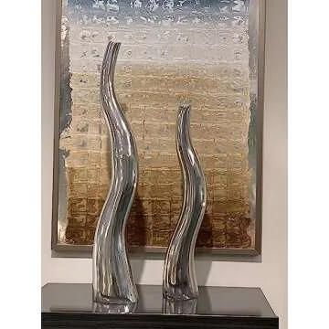 Modern Curva Tall Wiggly Vases Set - Silver Aluminum Decor