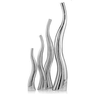 Modern Curva Tall Wiggly Vases Set - Silver Aluminum Decor