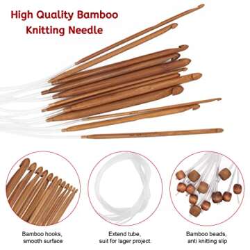 Tunisian Crochet Hooks Set 23 Pcs, Luxiv 12P 3-10mm Bamboo Knitting Needle with Extend Braided Tube,...