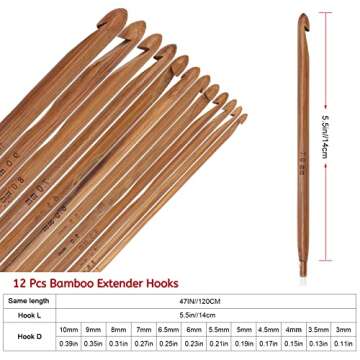 Tunisian Crochet Hooks Set 23 Pcs, Luxiv 12P 3-10mm Bamboo Knitting Needle with Extend Braided Tube, Anti-Slip Bead Bamboo Crochet Hook 11P 2-8mm Aluminum Crochet Hook Needle Hook Sets (Transparent)