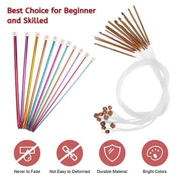 Tunisian Crochet Hooks Set 23 Pcs, Luxiv 12P 3-10mm Bamboo Knitting Needle with Extend Braided Tube, Anti-Slip Bead Bamboo Crochet Hook 11P 2-8mm Aluminum Crochet Hook Needle Hook Sets (Transparent)