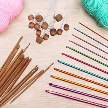 Tunisian Crochet Hooks Set 23 Pcs, Luxiv 12P 3-10mm Bamboo Knitting Needle with Extend Braided Tube, Anti-Slip Bead Bamboo Crochet Hook 11P 2-8mm Aluminum Crochet Hook Needle Hook Sets (Transparent)