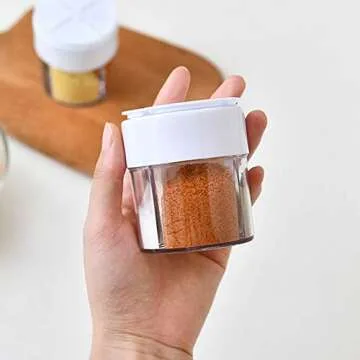 4-Pack 4 in 1 Salt and Pepper Shaker Jars Bottles, 4-Grid Flip Lid Spice Jars - Cylindrical Empty Plastic Seasoning Containers with Transparent Body for Travel Camping BBQ Kitchen Cooking (White)