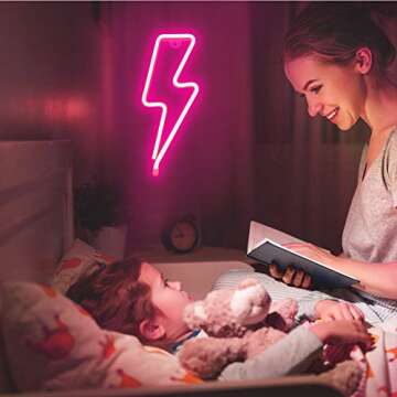 XIYUNTE Lightning Bolt Neon Signs for Wall Decor, USB or Battery Powered Led Lightning Bolt Sign, Pink Neon Lightning Bolt Sign for Gaming Decor, Girls Room, Christmas Decoration, Gifts for Kids