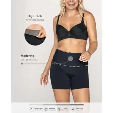 Leonisa Stay-in-Place Seamless Shorts for Women - High Waisted Shapewear Tummy Control Brown