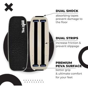 Yes4All Premium Surf Balance Board Trainer with Adjustable Stoppers - 3 Different Distance Options - Black