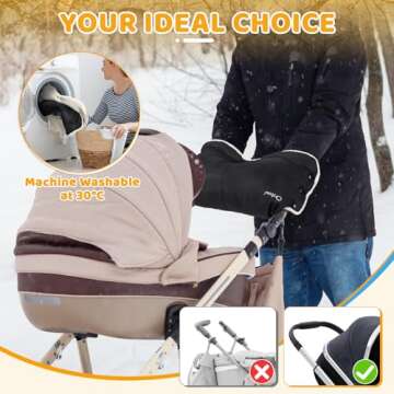 Orzbow Winter Stroller Gloves, Waterproof Stroller Mittens for Cold Weather with Berber Fleece, Univ...