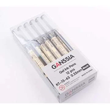 GANSSIA 0.35mm Gel Ink pen Black Ink Extra-fine Gel Ink Pens Ballpoint pen Office School Stationery Supply Pack of 12 Pcs