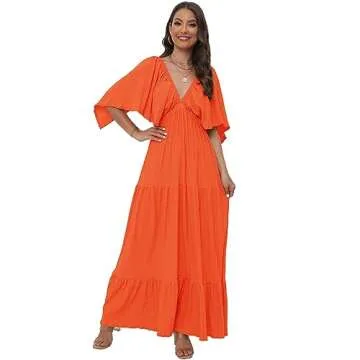 Effortless Maxi Dress for Women - Stylish V-Neck with Flutter Sleeves