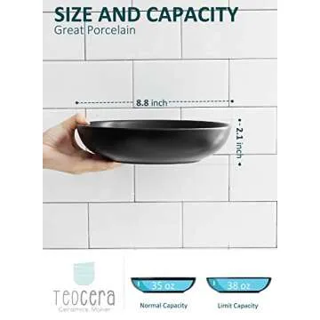 Teocera Pasta Bowls, Large Salad Bowls, Porcelain Bowl Set, Wide and Shallow, Microwave and Dishwash...
