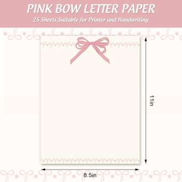 FYSUIMU 25 Sheets Pink Bow Stationery Letterhead Paper Bowknot Coquette Letter Writing Paper for Party Note Greeting Office Printing, 8.5 x 11 Inch, Single-Sided