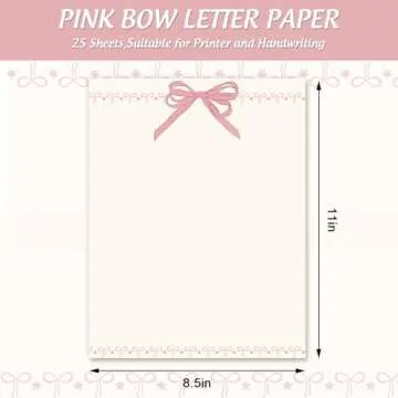 FYSUIMU 25 Sheets Pink Bow Stationery Letterhead Paper Bowknot Coquette Letter Writing Paper for Par...