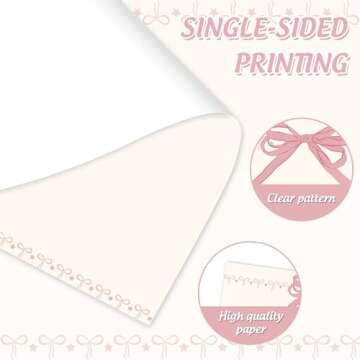 FYSUIMU 25 Sheets Pink Bow Stationery Letterhead Paper Bowknot Coquette Letter Writing Paper for Party Note Greeting Office Printing, 8.5 x 11 Inch, Single-Sided