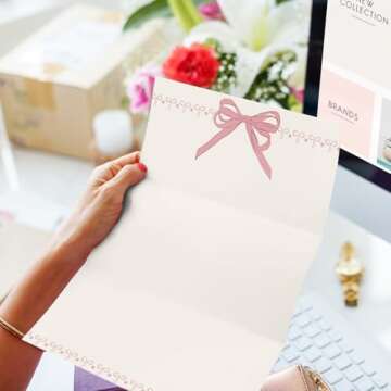 FYSUIMU 25 Sheets Pink Bow Stationery Letterhead Paper Bowknot Coquette Letter Writing Paper for Party Note Greeting Office Printing, 8.5 x 11 Inch, Single-Sided