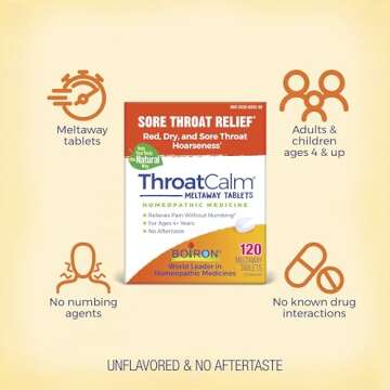 Boiron ThroatCalm Tablets for Relief of Sore Throat, Hoarseness, or Scratchy, Red, Dry Throat - 120 Count