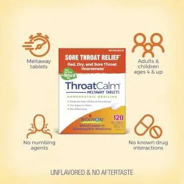 Boiron ThroatCalm Tablets for Relief of Sore Throat, Hoarseness, or Scratchy, Red, Dry Throat - 120 Count