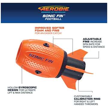 Aerobie Sonic Fin Football, Aerodynamic Russel Wilson Toy, Now with Softer Foam & Fins, Outdoor Games for Kids and Adults Aged 8 and Up, Orange