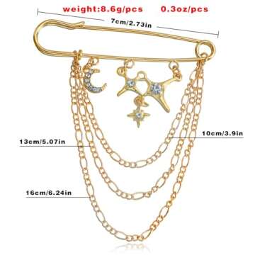 Punk Gold Silver Star Moon Tassel Brooch for Women