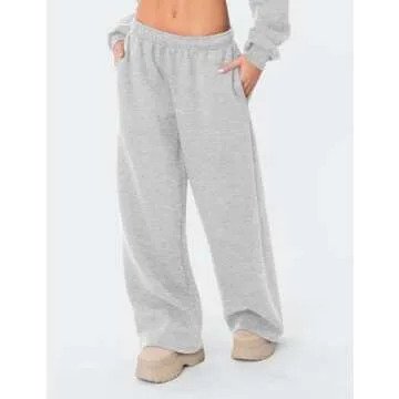 HeSaYep Women's Fleece Lined Sweatpants Wide Leg Baggy High Waisted Sweat Pants Drawstring Lounge Trousers Y2K Straight Leg Sherpa Pants Grey M