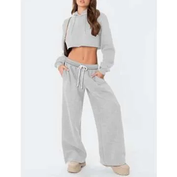 HeSaYep Women's Fleece Lined Sweatpants Wide Leg Baggy High Waisted Sweat Pants Drawstring Lounge Trousers Y2K Straight Leg Sherpa Pants Grey M