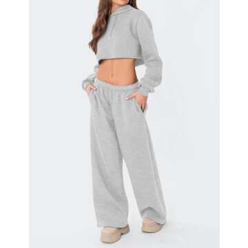 HeSaYep Women's Fleece Lined Sweatpants Wide Leg Baggy High Waisted Sweat Pants Drawstring Lounge Trousers Y2K Straight Leg Sherpa Pants Grey M