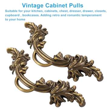Biaungdo 6 Pcs Vintage Cabinet Pulls Handles, Shabby Chic Drawer Handles European Style Dresser Pulls Vintage Antique Furniture Handles for Dresser Drawer(2-1/2 Inch Hole Center, Bronze)