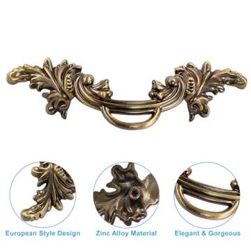 Biaungdo 6 Pcs Vintage Cabinet Pulls Handles, Shabby Chic Drawer Handles European Style Dresser Pulls Vintage Antique Furniture Handles for Dresser Drawer(2-1/2 Inch Hole Center, Bronze)
