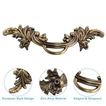 Biaungdo 6 Pcs Vintage Cabinet Pulls Handles, Shabby Chic Drawer Handles European Style Dresser Pulls Vintage Antique Furniture Handles for Dresser Drawer(2-1/2 Inch Hole Center, Bronze)