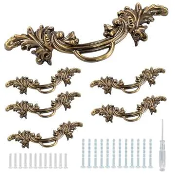 Biaungdo 6 Pcs Vintage Cabinet Pulls Handles, Shabby Chic Drawer Handles European Style Dresser Pulls Vintage Antique Furniture Handles for Dresser Drawer(2-1/2 Inch Hole Center, Bronze)