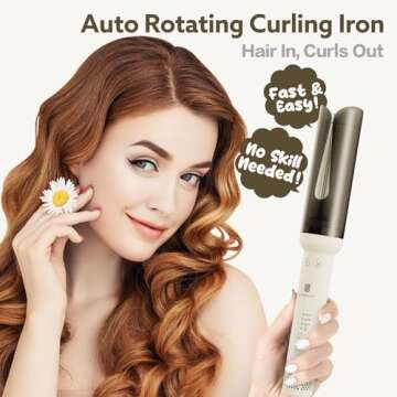 Rotating Curling Iron Hair Curler: Anti-Scald Automatic Curling Wand 1.25 Inch Adjustable 3 Gears He...