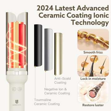 Rotating Curling Iron Hair Curler: Anti-Scald Automatic Curling Wand 1.25 Inch Adjustable 3 Gears Heating Temperatures Fast Heating Hot Tools Auto Shut-Off for Hair Styling Curls Waver (White)