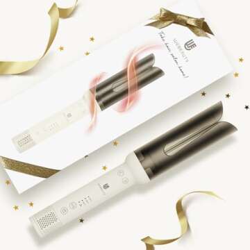 Rotating Curling Iron Hair Curler: Anti-Scald Automatic Curling Wand 1.25 Inch Adjustable 3 Gears Heating Temperatures Fast Heating Hot Tools Auto Shut-Off for Hair Styling Curls Waver (White)