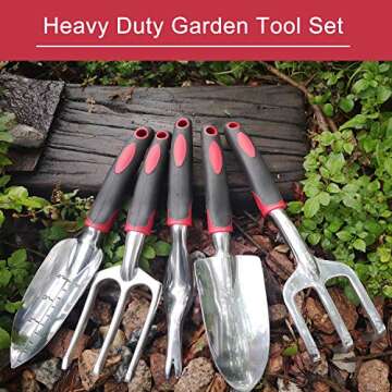 FANHAO Garden Tool Set, 5 Piece Aluminum Heavy Duty Gardening Gifts Tool Set with Non-Slip Rubber Grip for Men and Women (Black/Red)