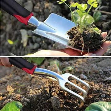 FANHAO Garden Tool Set, 5 Piece Aluminum Heavy Duty Gardening Gifts Tool Set with Non-Slip Rubber Grip for Men and Women (Black/Red)