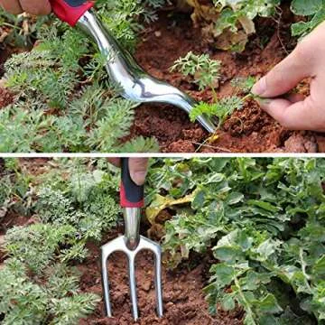 FANHAO Garden Tool Set, 5 Piece Aluminum Heavy Duty Gardening Gifts Tool Set with Non-Slip Rubber Grip for Men and Women (Black/Red)