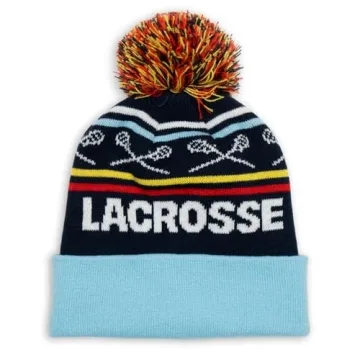 ChalkTalkSPORTS Lacrosse Knitted Beanie Hat | Play Lacrosse Pom Beanie | Turquoise