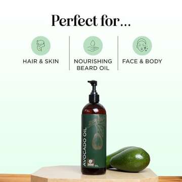 Avocado Oil For Hair and Skin - 100% Pure Avocado Oil for Skin and Nail Care plus Dry Hair Treatment...