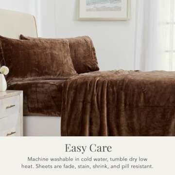 NY Loft Ultra Soft Micro Fleece Sheets Set with Extra Deep Pockets | Extra Soft Velvet Fleece Sheet Set | Super Plush Polar Fleece | Velvet Plush Cozy Warmth | King - Walnut Brown