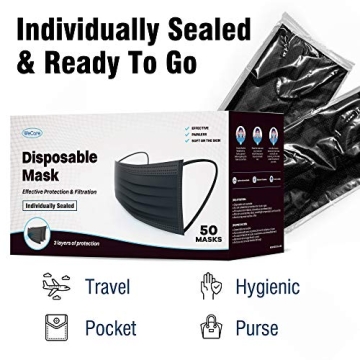 WECARE Black Disposable Face Masks - 50 Pack - 3 Ply Protective