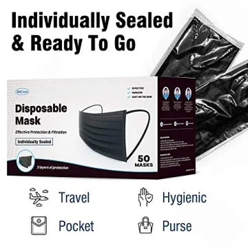 WECARE Black Disposable Face Masks - 50 Pack - 3 Ply Protective