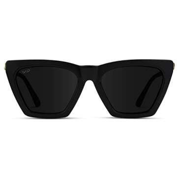 WearMe Pro WMP Eyewear - Square Cat Eye Shape Metal Frame Fashion Polarized Mirrored Sunglasses (Bla...