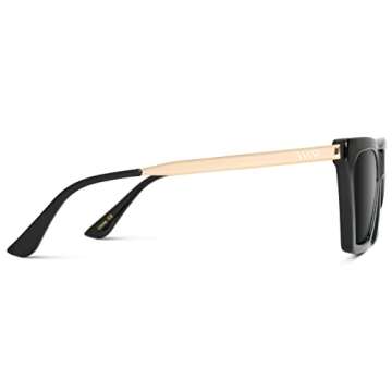 WearMe Pro WMP Eyewear - Square Cat Eye Shape Metal Frame Fashion Polarized Mirrored Sunglasses (Black/Gold Temple/Black Lens)