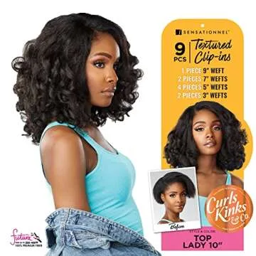 Sensationnel Curls Kinks and co Clip in - top lady 10-inch textured clip in 9 piece pack adds volume protective style - Curls Kinks and Co Top Lady 10 Inch (1 JETBLACK)