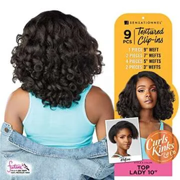 Sensationnel Curls Kinks and co Clip in - top lady 10-inch textured clip in 9 piece pack adds volume protective style - Curls Kinks and Co Top Lady 10 Inch (1 JETBLACK)