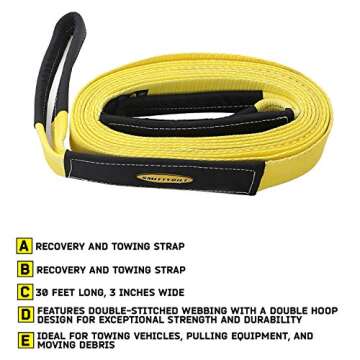 SmittyBilt TOW STRAP 3IN X 30FT - SBCC330 Heavy-Duty Recovery & Towing Strap