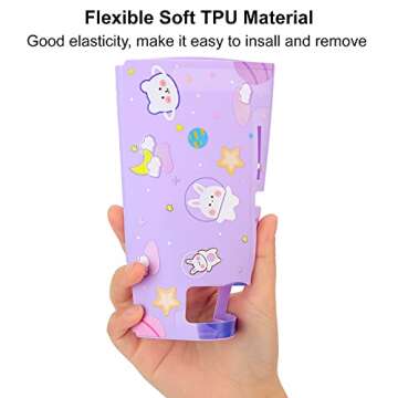 Tscope Cute Protective Cover for Nintendo Switch, Dockable Soft Shell Shockproof Case Joy Con Skin with Space Bunny Pattern, & Thumb Caps, Anti-Scratch