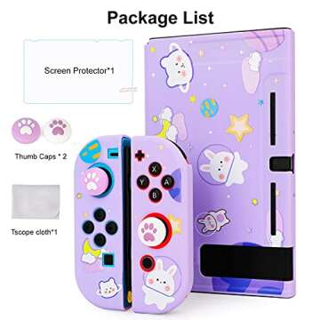 Tscope Cute Protective Cover for Nintendo Switch, Dockable Soft Shell Shockproof Case Joy Con Skin with Space Bunny Pattern, & Thumb Caps, Anti-Scratch
