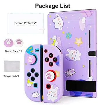 Tscope Cute Protective Cover for Nintendo Switch, Dockable Soft Shell Shockproof Case Joy Con Skin with Space Bunny Pattern, & Thumb Caps, Anti-Scratch