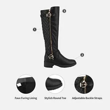 DREAM PAIRS Women's Knee High Boots Wide Calf Low Heel Riding Boots Fall Tall Boots for Women,Size 8.5,Black,Utah-W